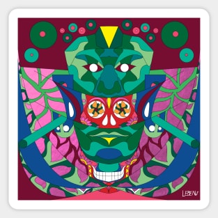 jade mask in red queen pattern ecopop in mexican maya adventure Sticker
